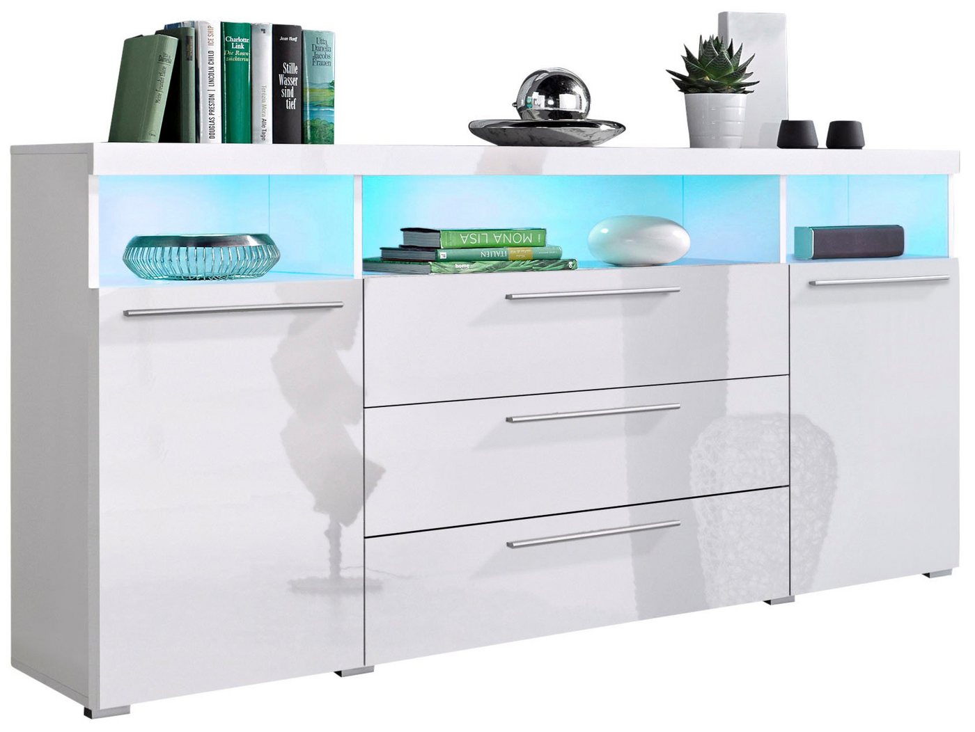 OTTO home Sideboard India,Breite 182cm moderne Anrichte 2Türen,3 Schubladen, Kombikommode, Kommode viel Stauraum, Einlegeböden verstellbar,ohne Beleuchtung – Bild 2 von 5