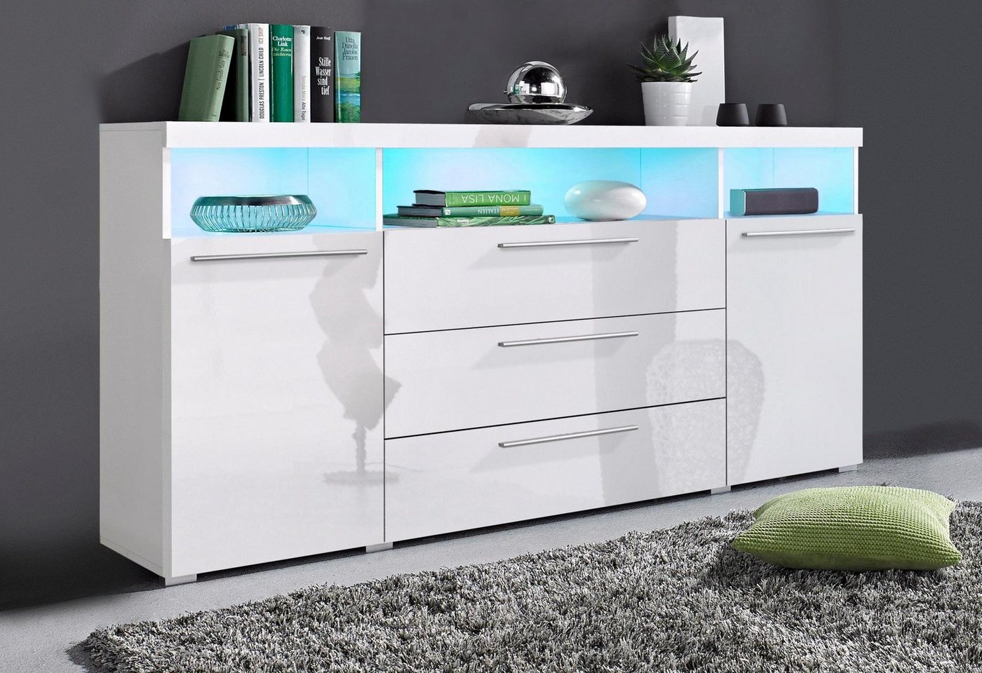 OTTO home Sideboard India,Breite 182cm moderne Anrichte 2Türen,3 Schubladen, Kombikommode, Kommode viel Stauraum, Einlegeböden verstellbar,ohne Beleuchtung – Bild 3 von 5