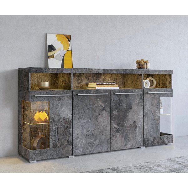 OTTO home Sideboard India,Breite 182cm, stilvolle Kommode mit Glastüren, Kombikommode viel Stauraum, Einlegeböden verstellbar,ohne Beleuchtung