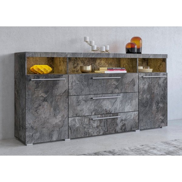 OTTO home Sideboard India,Breite 182cm moderne Anrichte 2Türen,3 Schubladen, Kombikommode, Kommode viel Stauraum, Einlegeböden verstellbar,ohne Beleuchtung
