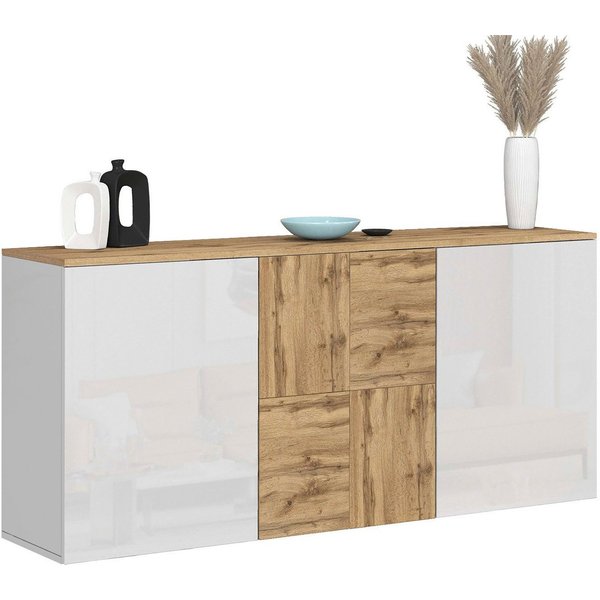 OTTO home Sideboard ISEO, Kommode, Schrank, Sideboard, Lowboard, 6 Fächer, Breite 150 cm (1 St), stehend/hängend, 3 Türen Hochglanz lackiert, Made in Italy