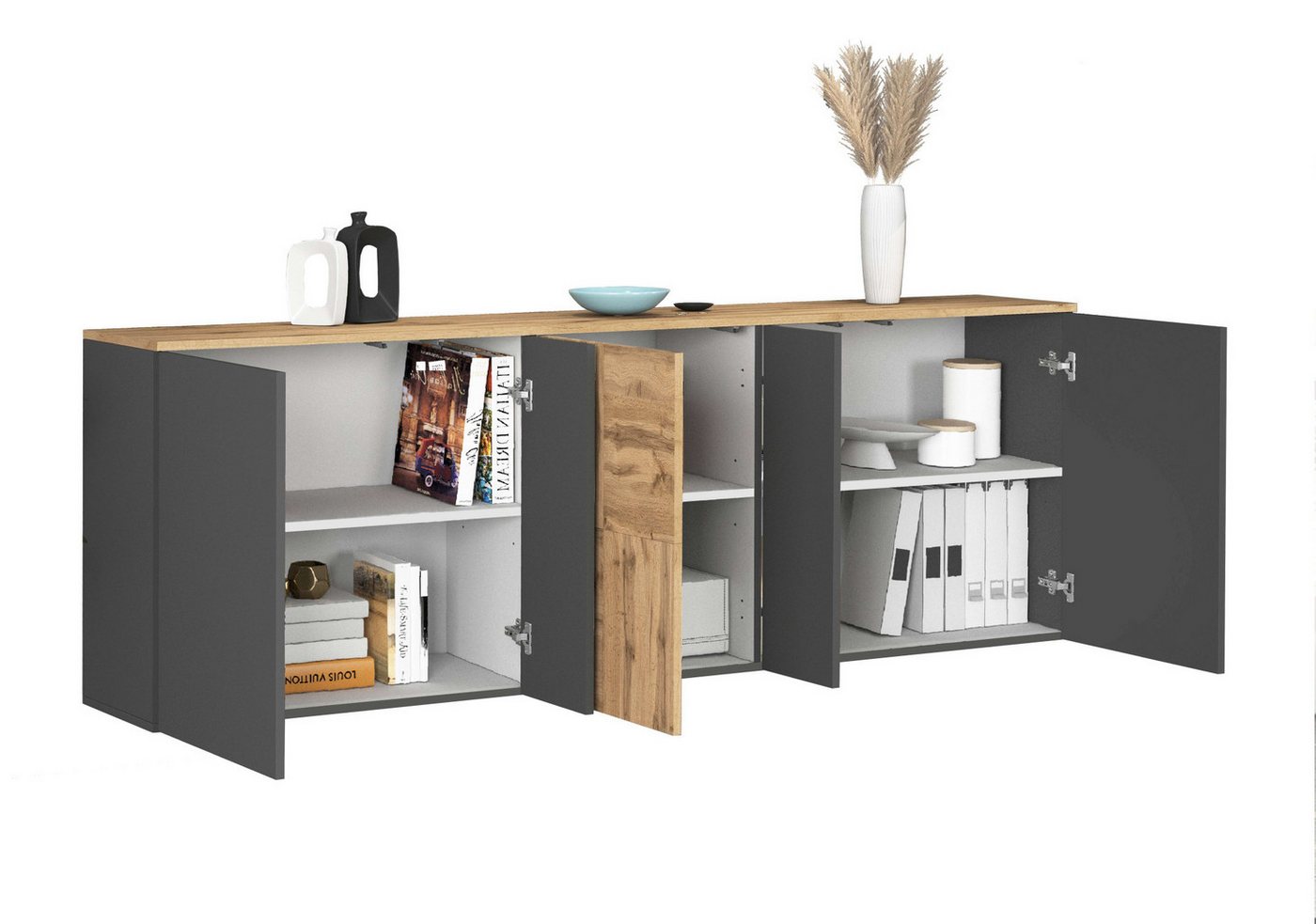 OTTO home Sideboard ISEO, Kommode, Schrank, Sideboard, Lowboard, 6 Fächer, Breite 200 cm (1 St), stehend/hängend, 5 Türen, 6 Fächer, Breite 200 cm – Bild 4 von 5