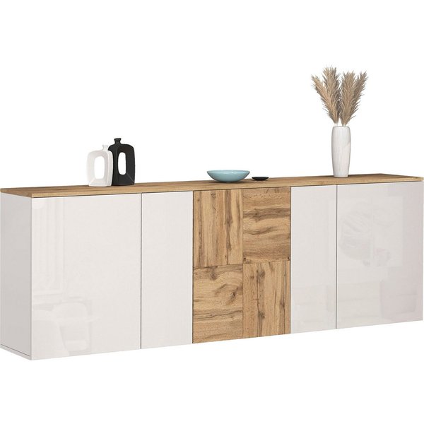 OTTO home Sideboard ISEO, Kommode, Schrank, Sideboard, Lowboard, 6 Fächer, Breite 200 cm (1 St), stehend/hängend, 5 Türen Hochglanz lackiert, Made in Italy