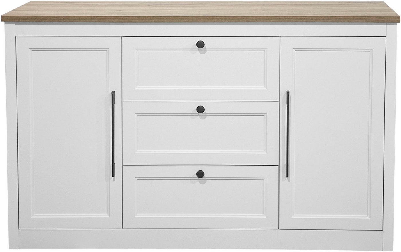 OTTO home Sideboard Ismund, aus MDF, mit Holz-Zierleiste, schwarzen Metallgriffen, Höhe 93 cm – Bild 3 von 5