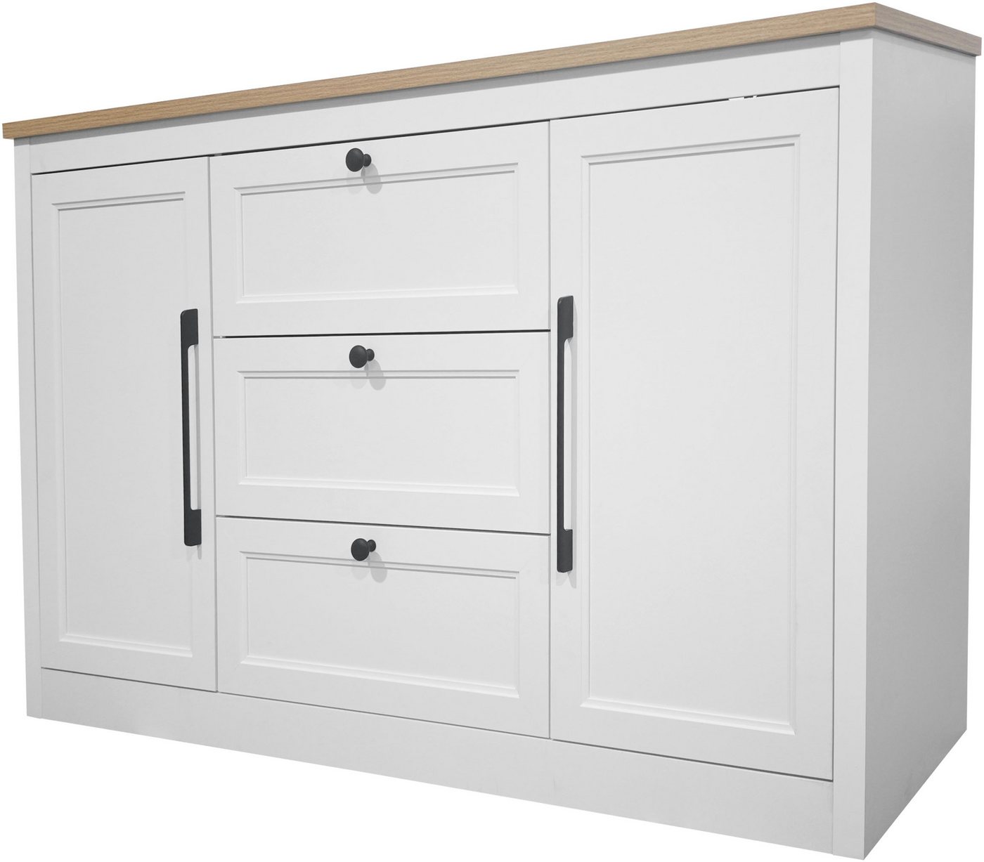 OTTO home Sideboard Ismund, aus MDF, mit Holz-Zierleiste, schwarzen Metallgriffen, Höhe 93 cm – Bild 4 von 5