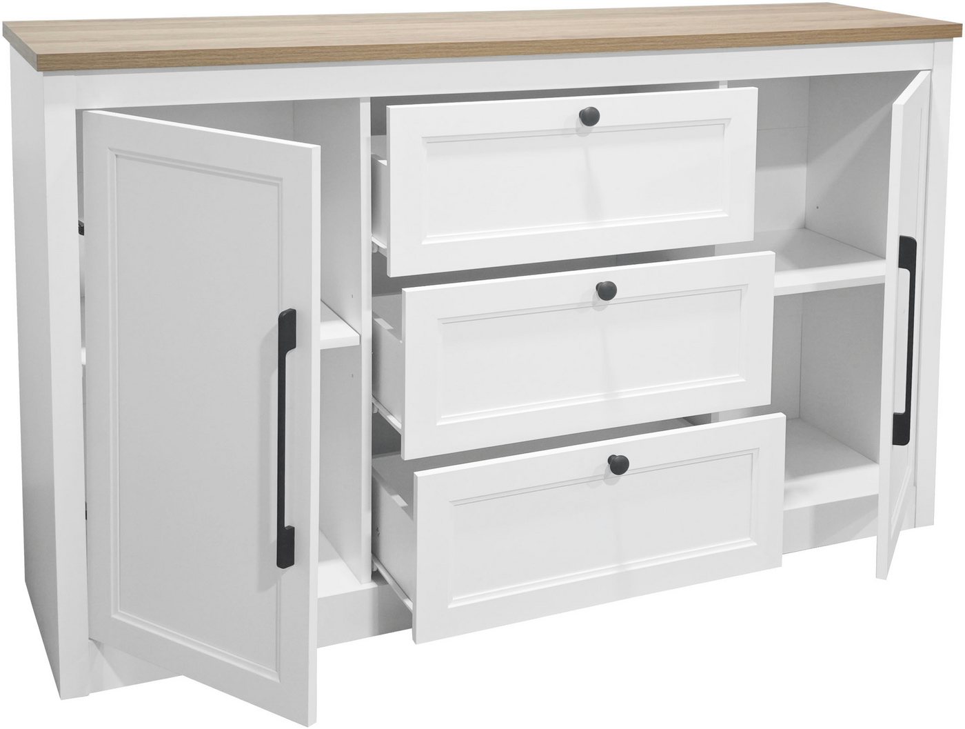 OTTO home Sideboard Ismund, aus MDF, mit Holz-Zierleiste, schwarzen Metallgriffen, Höhe 93 cm – Bild 5 von 5