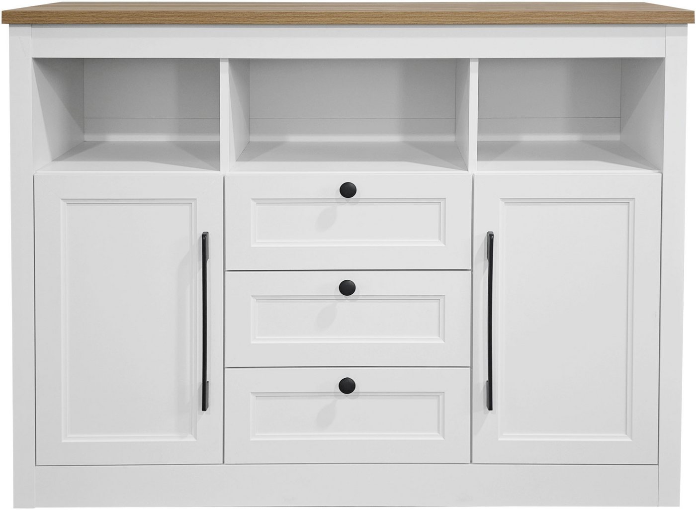 OTTO home Sideboard Ismund, aus MDF, mit Holz-Zierleiste, schwarzen Metallgriffen, Höhe 95 cm – Bild 2 von 5