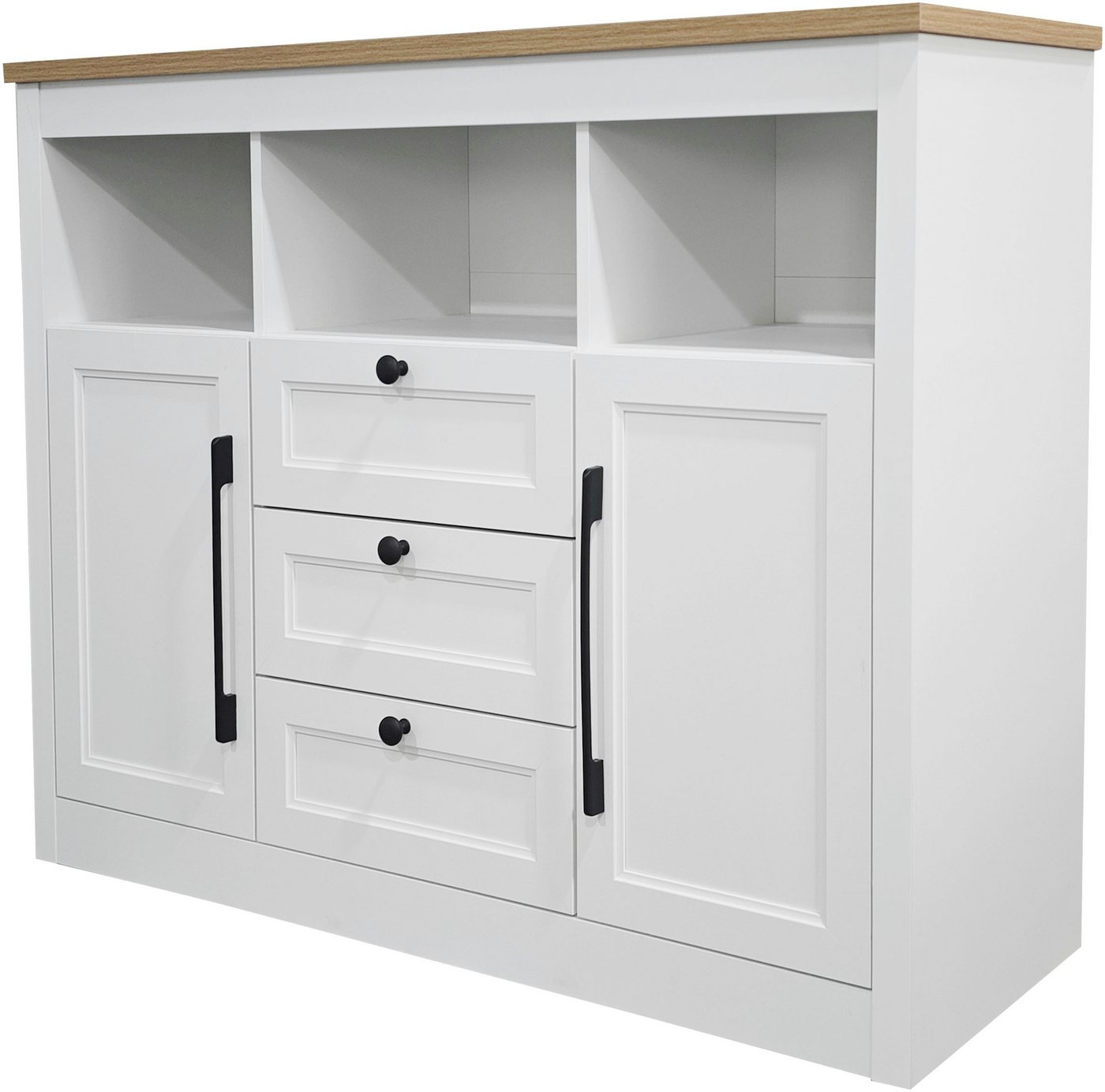 OTTO home Sideboard Ismund, aus MDF, mit Holz-Zierleiste, schwarzen Metallgriffen, Höhe 95 cm – Bild 3 von 5
