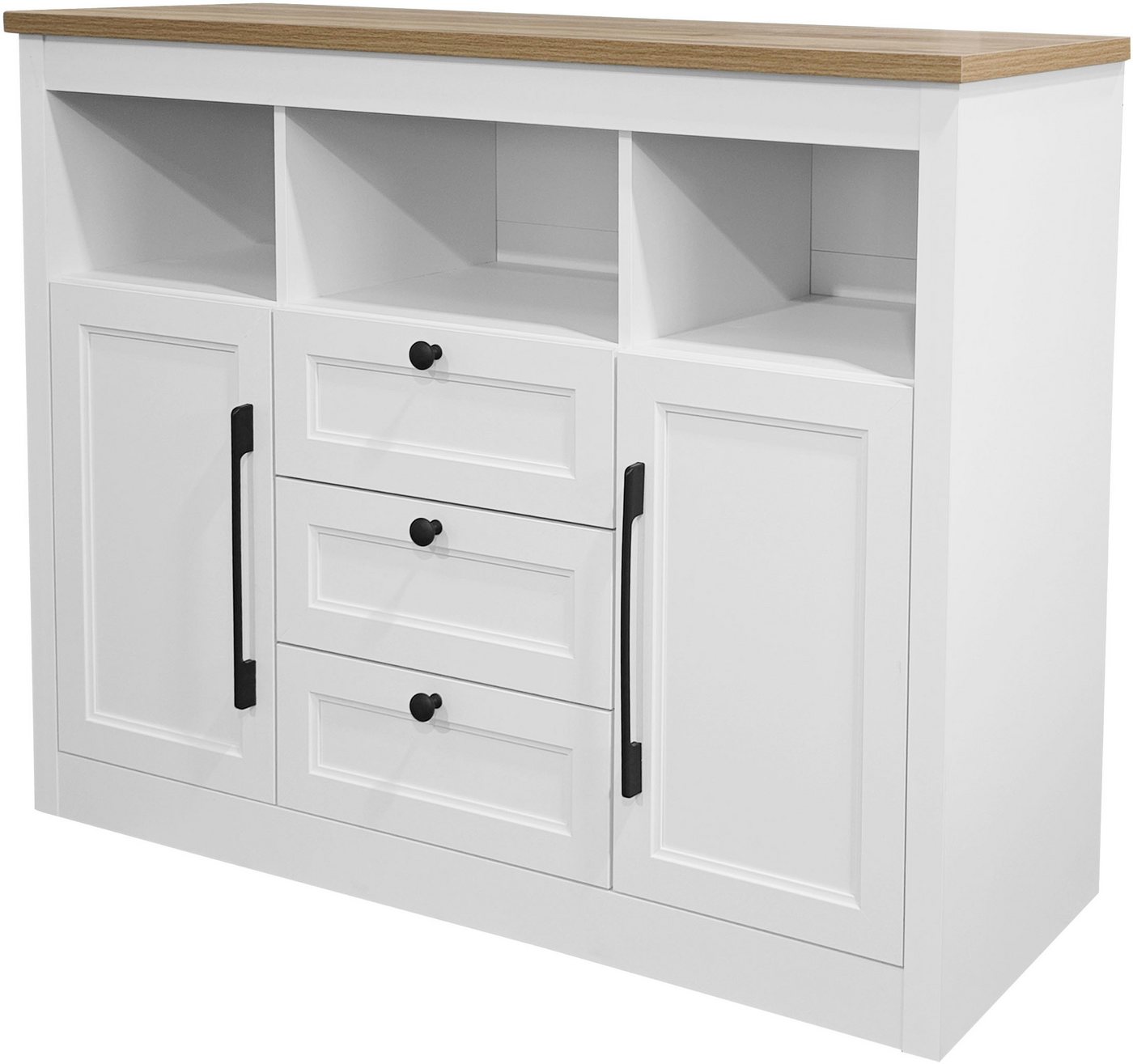 OTTO home Sideboard Ismund, aus MDF, mit Holz-Zierleiste, schwarzen Metallgriffen, Höhe 95 cm – Bild 4 von 5