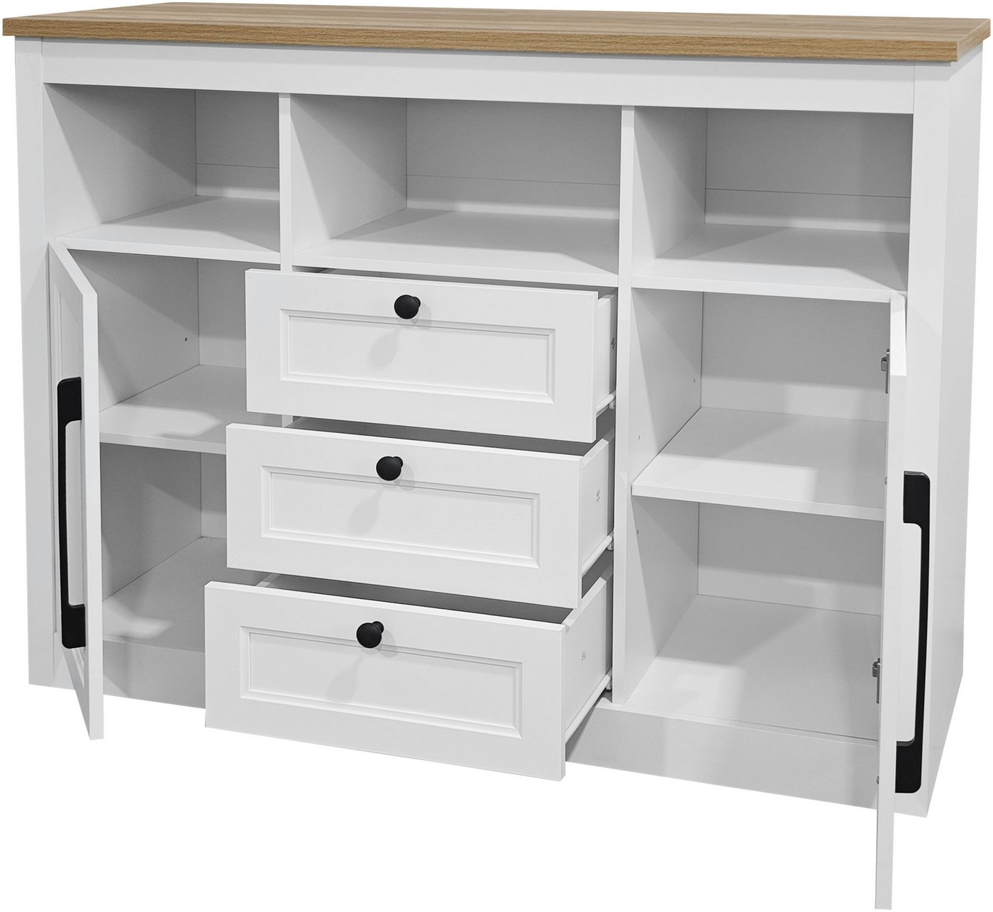 OTTO home Sideboard Ismund, aus MDF, mit Holz-Zierleiste, schwarzen Metallgriffen, Höhe 95 cm – Bild 5 von 5