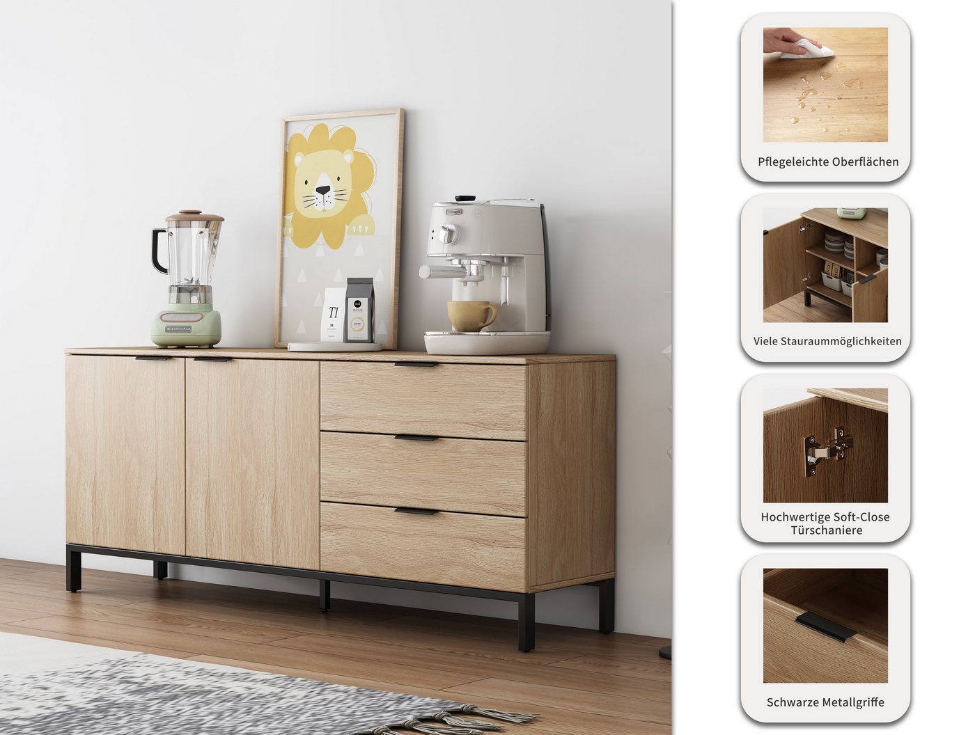 OTTO home Sideboard Jorinde, Melaminoberfläche, flexibler Stauraum und robustes Metallgestell – Bild 3 von 5