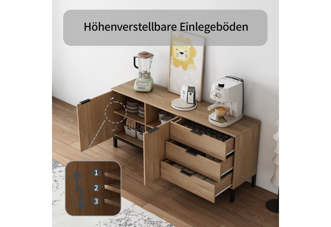OTTO home Sideboard Jorinde, Melaminoberfläche, flexibler Stauraum und robustes Metallgestell – Bild 4 von 5