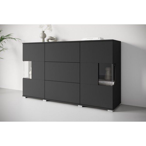 OTTO home Sideboard Kenia (1 St), Sideboard mit 3 Schubladen, 6 Fächern, Glastüren, Breite 150 cm