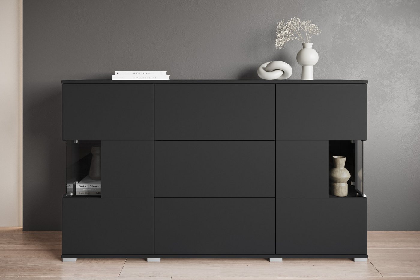 OTTO home Sideboard Kenia (1 St), Sideboard mit 3 Schubladen, 6 Fächern, Glastüren, Breite 150 cm – Bild 4 von 5