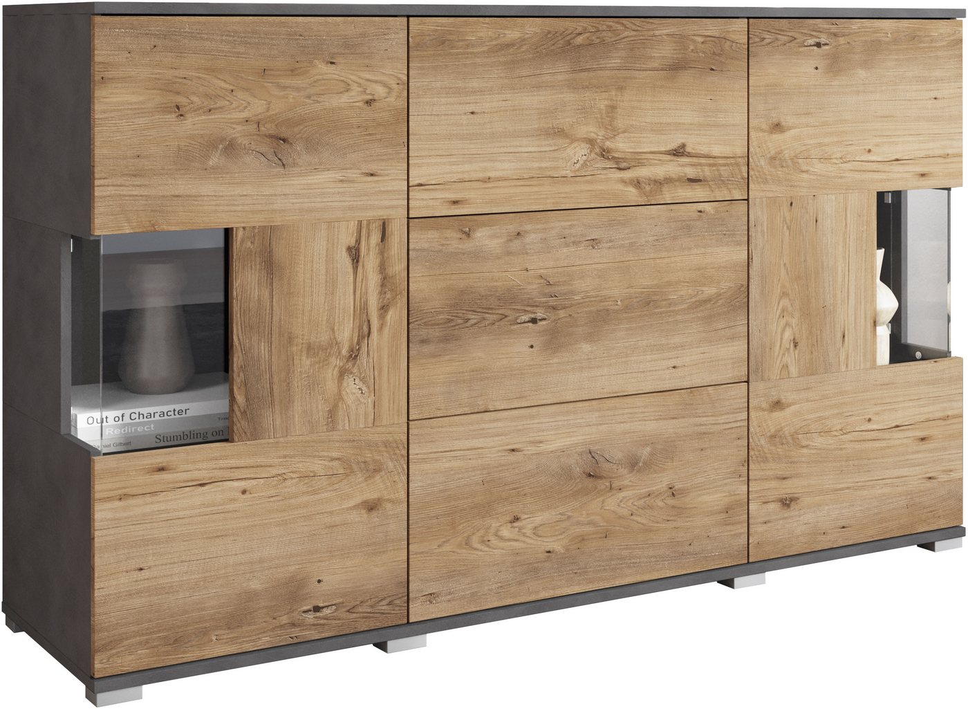 OTTO home Sideboard Kenia (1 St), Sideboard mit 3 Schubladen, 6 Fächern, Glastüren, Breite 150 cm – Bild 2 von 5