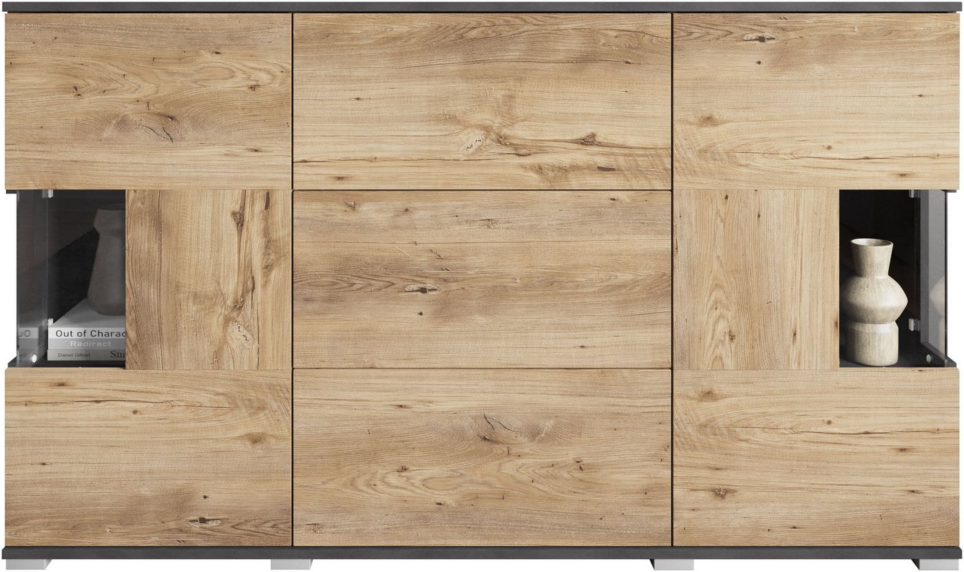 OTTO home Sideboard Kenia (1 St), Sideboard mit 3 Schubladen, 6 Fächern, Glastüren, Breite 150 cm – Bild 4 von 5