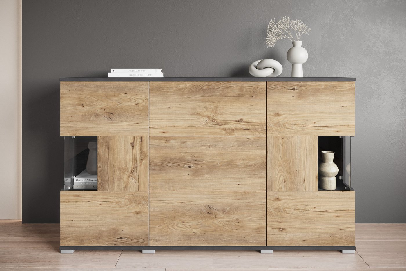 OTTO home Sideboard Kenia (1 St), Sideboard mit 3 Schubladen, 6 Fächern, Glastüren, Breite 150 cm – Bild 5 von 5