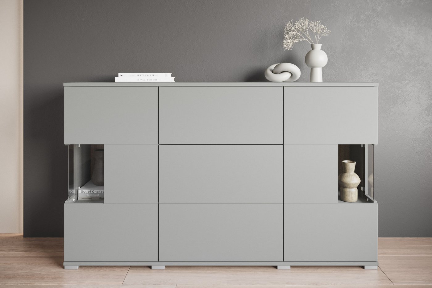 OTTO home Sideboard Kenia (1 St), Sideboard mit 3 Schubladen, 6 Fächern, Glastüren, Breite 150 cm – Bild 4 von 5