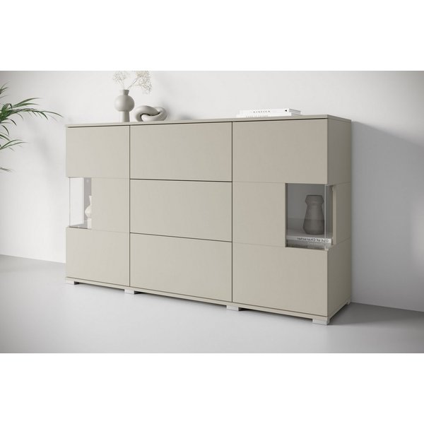 OTTO home Sideboard Kenia (1 St), Sideboard mit 3 Schubladen, 6 Fächern, Glastüren, Breite 150 cm