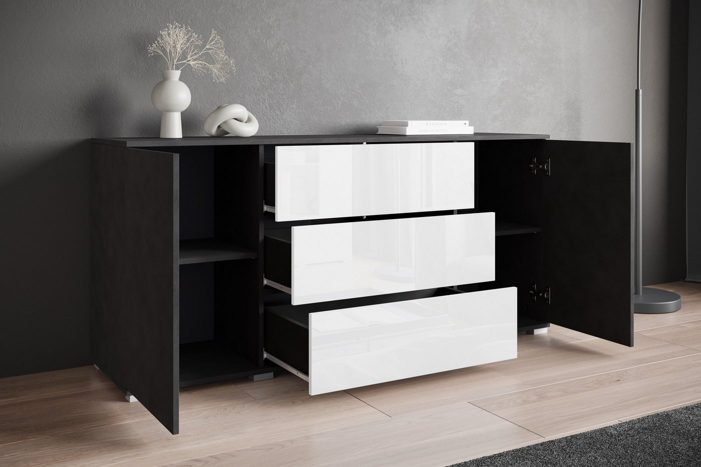 OTTO home Sideboard Kenia, Kommode für das Schlafzimmer/Wohnzimmer (1 St), Modernes Sideboard mit 3 Schubladen und 4 Fächern, Breite 150 cm – Bild 5 von 5