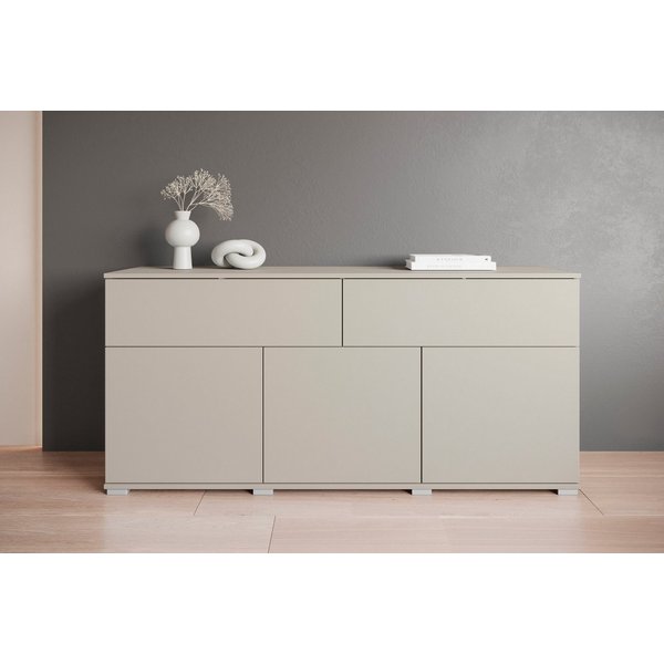 OTTO home Sideboard Kenia, Kommode mit 3 Türen und 2 Schubladen, 150 cm breit (1 St), Griffloses Design mit Push-to-Open und verstellbaren Einlegeböden