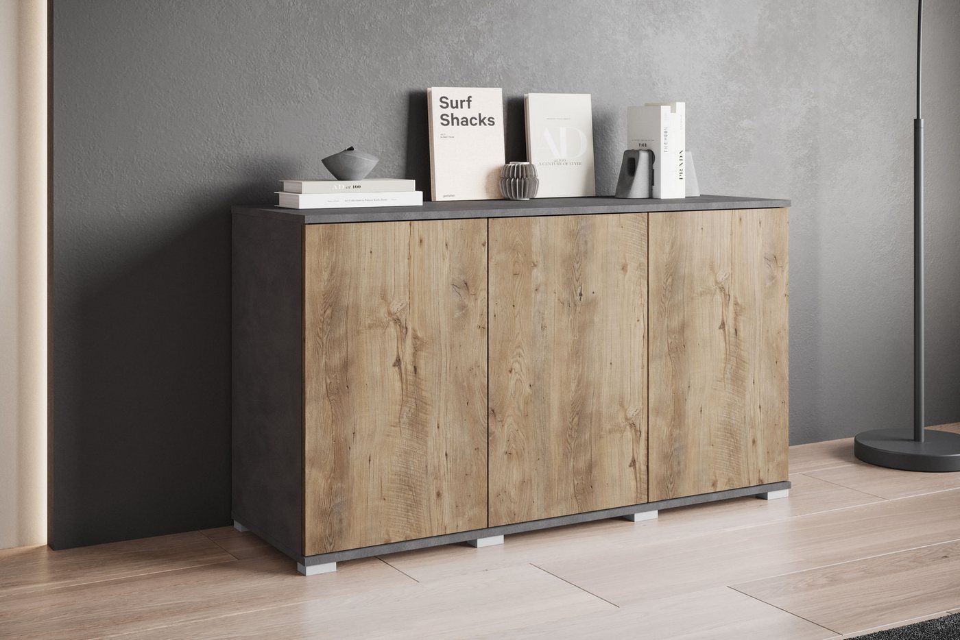 OTTO home Sideboard Kenia, moderne grifflose Kommode mit 3 Türen, Breite 120 cm (1 St), Push-to-Open-Fronten, höhenverstellbaren Einlegeböden – Bild 4 von 5