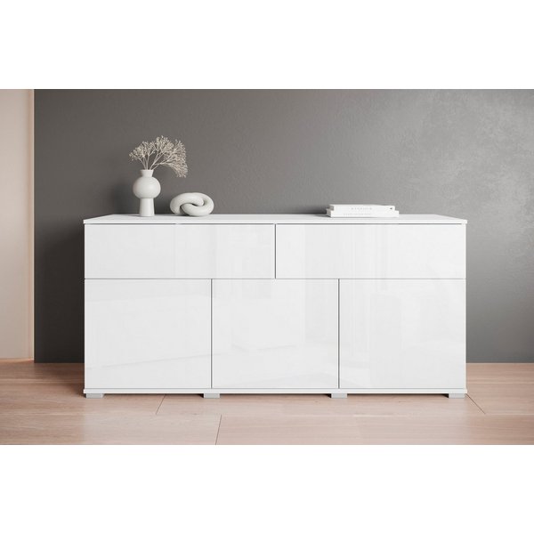 OTTO home Sideboard Kenia, Kommode mit 3 Türen und 2 Schubladen, 150 cm breit (1 St), Griffloses Design mit Push-to-Open und verstellbaren Einlegeböden