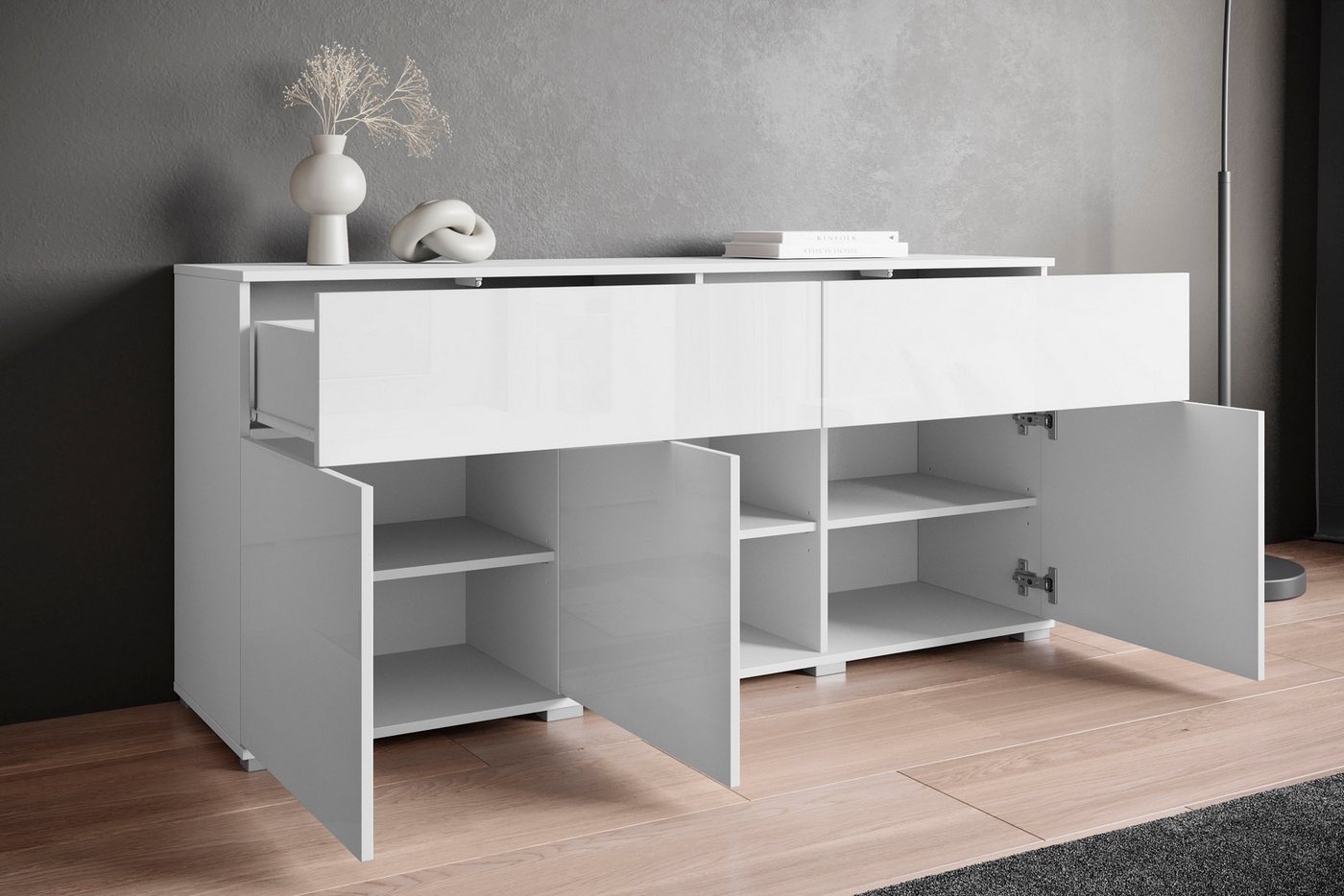 OTTO home Sideboard Kenia, Kommode mit 3 Türen und 2 Schubladen, 150 cm breit (1 St), Griffloses Design mit Push-to-Open und verstellbaren Einlegeböden – Bild 5 von 5