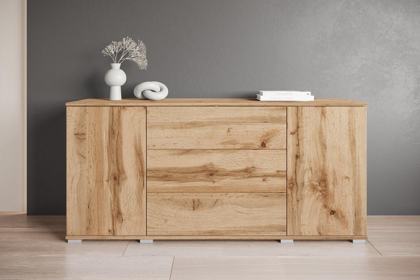 OTTO home Sideboard Kenia, Kommode für das Schlafzimmer/Wohnzimmer (1 St), Modernes Sideboard mit 3 Schubladen und 4 Fächern, Breite 150 cm – Bild 4 von 5