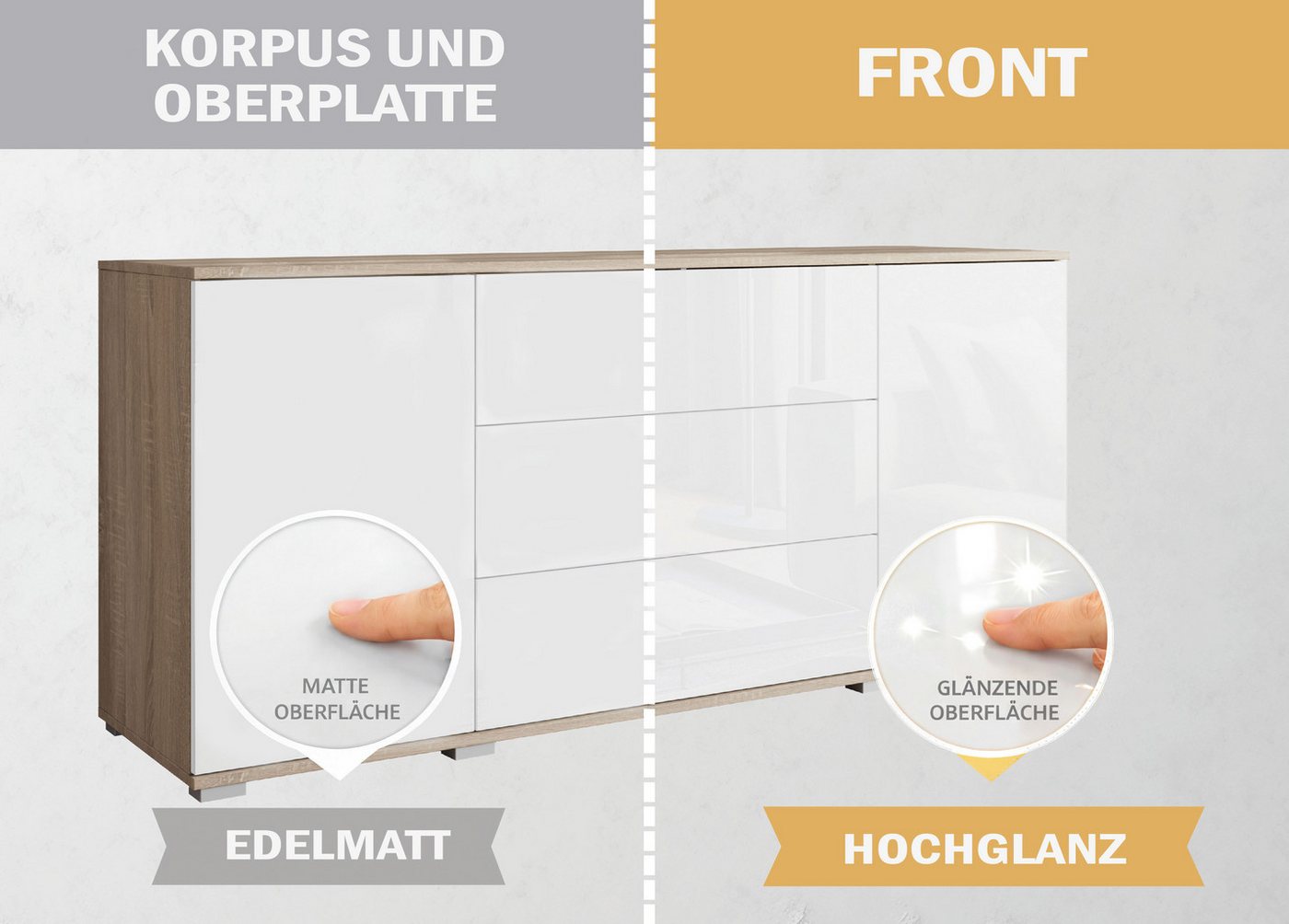 OTTO home Sideboard Kenia, Kommode für das Schlafzimmer/Wohnzimmer (1 St), Modernes Sideboard mit 3 Schubladen und 4 Fächern, Breite 150 cm – Bild 4 von 5