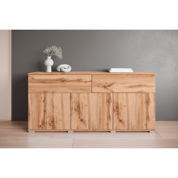 OTTO home Sideboard Kenia, Kommode mit 3 Türen und 2 Schubladen, 150 cm breit (1 St), Griffloses Design mit Push-to-Open und verstellbaren Einlegeböden