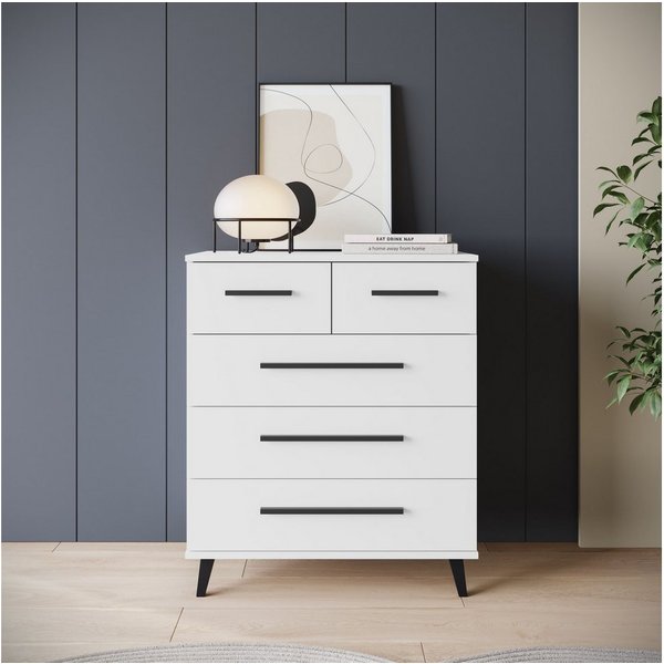 OTTO home Sideboard Lagos, Kommode, 5 Schubladen, schwarze Griffe & Füße (Wäscheschrank Bestseller in Top Qualität), modernes Design, B/T/H je 70/39,5/82,5 cm, 