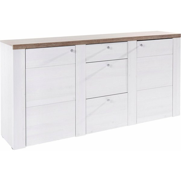 OTTO home Sideboard Larona, zeitlose Kommode mit 2 Türen, 3 Schubkästen, Türkommode, Höhe 84 cm, viel Stauraum, Anrichte mit dekorativer Rahmenoptik