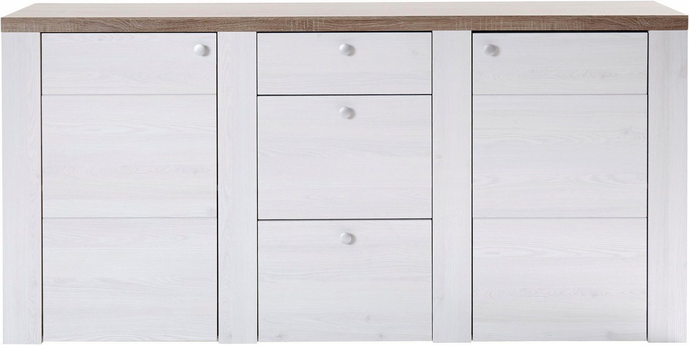 OTTO home Sideboard Larona, zeitlose Kommode mit 2 Türen, 3 Schubkästen, Türkommode, Höhe 84 cm, viel Stauraum, Anrichte mit dekorativer Rahmenoptik – Bild 3 von 5
