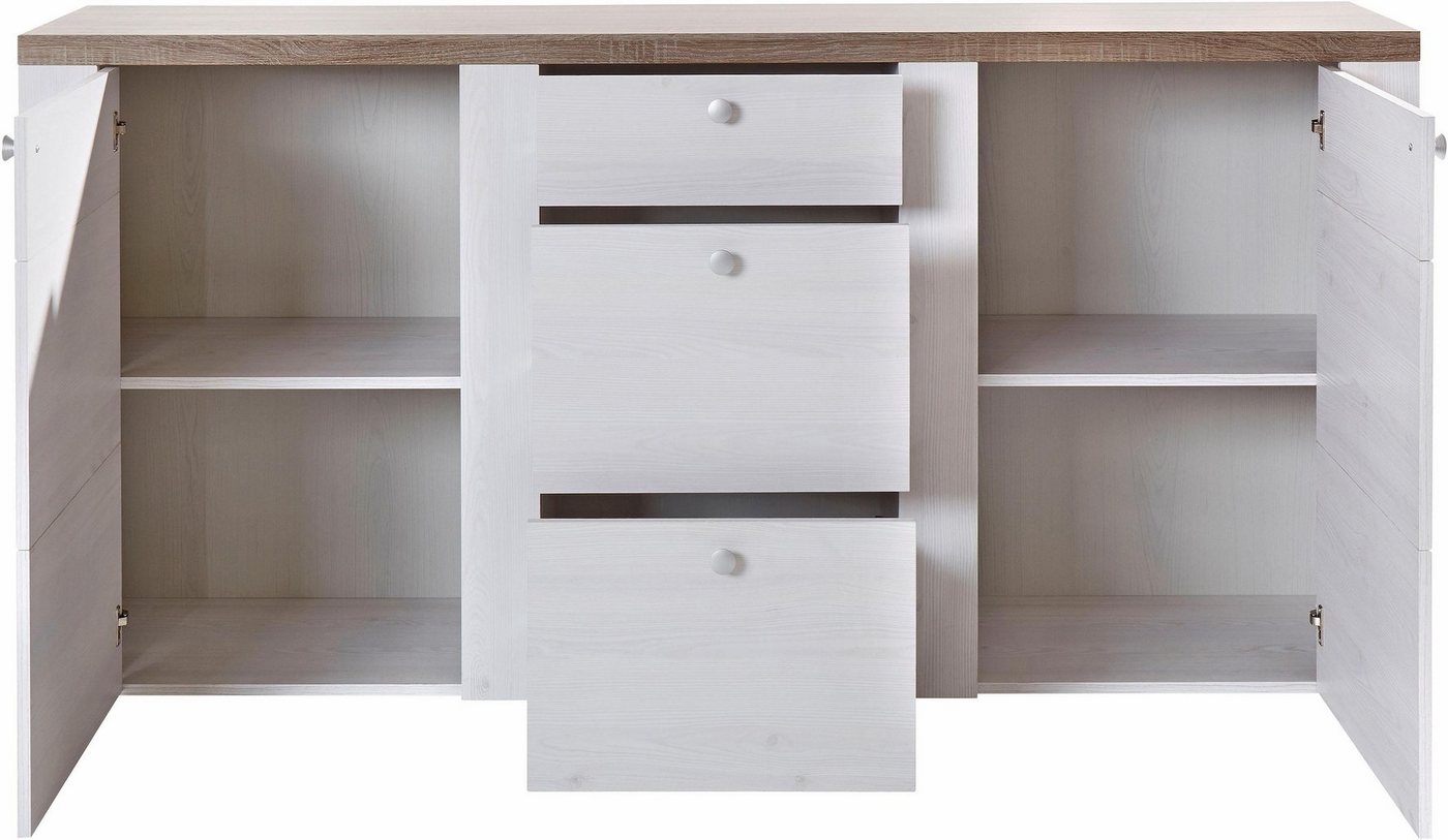 OTTO home Sideboard Larona, zeitlose Kommode mit 2 Türen, 3 Schubkästen, Türkommode, Höhe 84 cm, viel Stauraum, Anrichte mit dekorativer Rahmenoptik – Bild 4 von 5