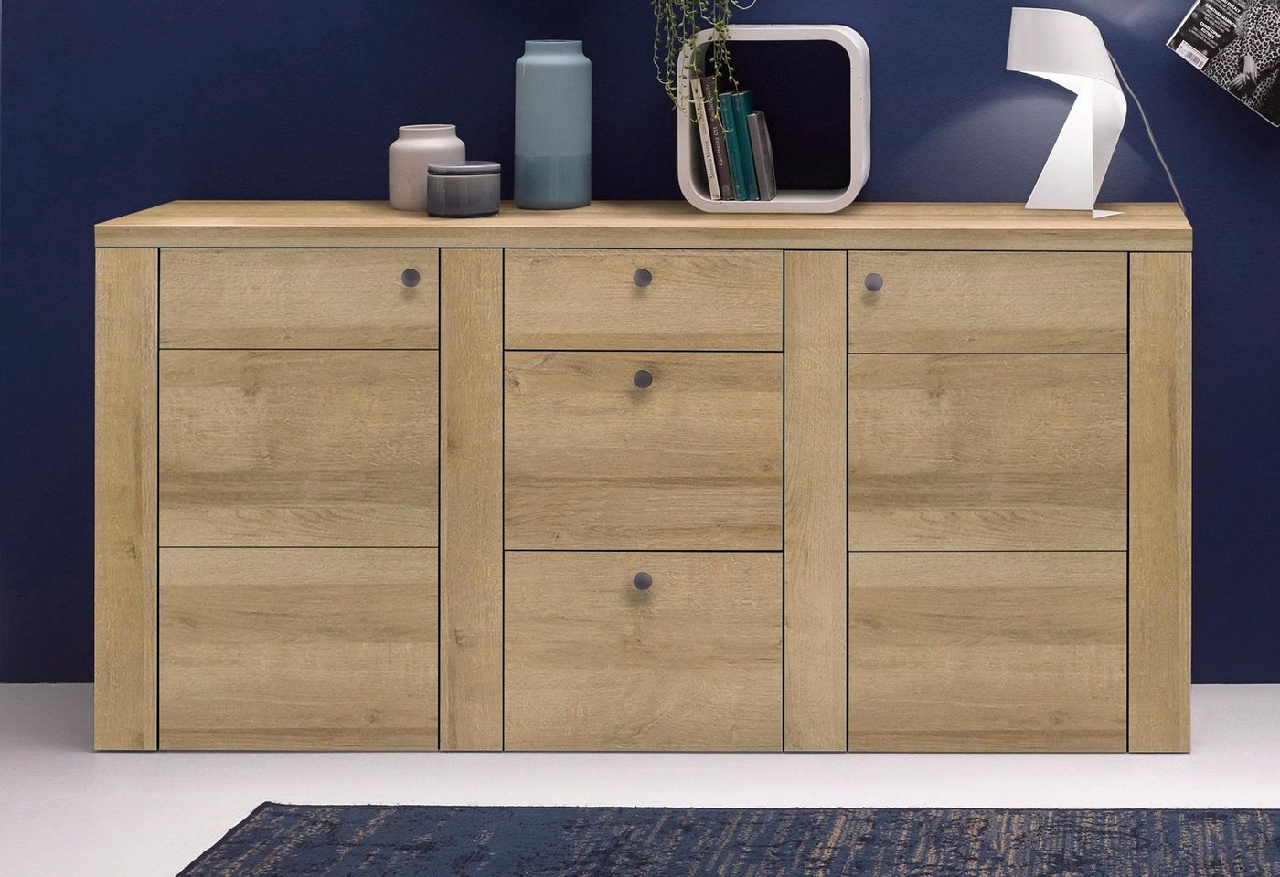 OTTO home Sideboard Larona, zeitlose Kommode mit 2 Türen, 3 Schubkästen, Türkommode, Höhe 84 cm, viel Stauraum, Anrichte mit dekorativer Rahmenoptik – Bild 3 von 5