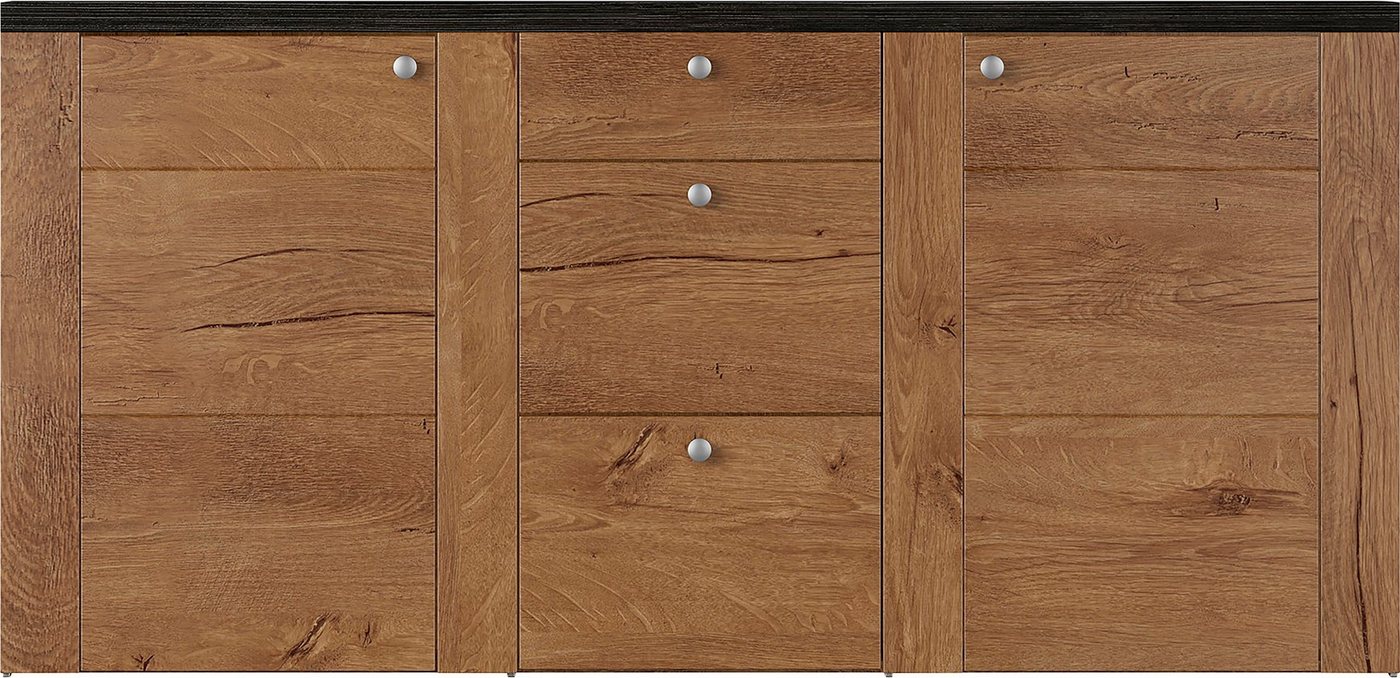 OTTO home Sideboard Larona, zeitlose Kommode mit 2 Türen, 3 Schubkästen, Türkommode, Höhe 84 cm, viel Stauraum, Anrichte mit dekorativer Rahmenoptik – Bild 3 von 5