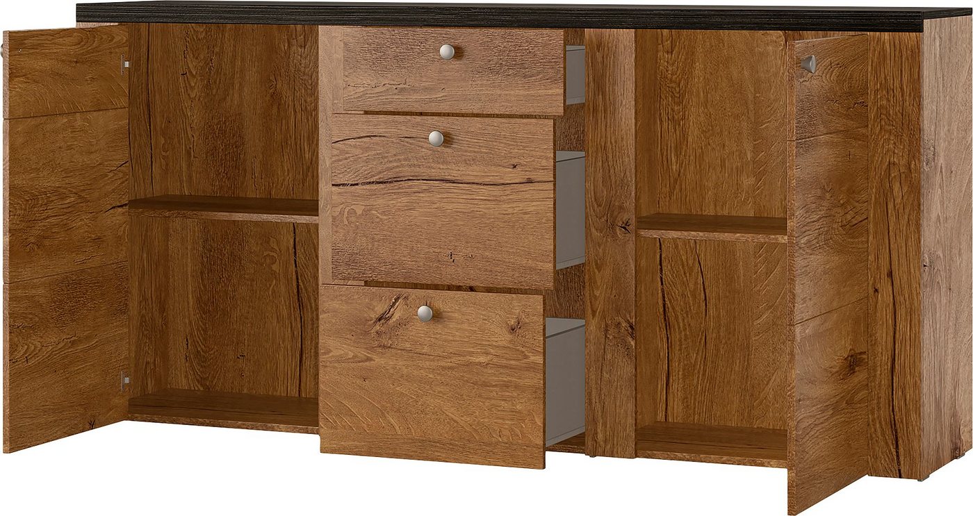 OTTO home Sideboard Larona, zeitlose Kommode mit 2 Türen, 3 Schubkästen, Türkommode, Höhe 84 cm, viel Stauraum, Anrichte mit dekorativer Rahmenoptik – Bild 4 von 5