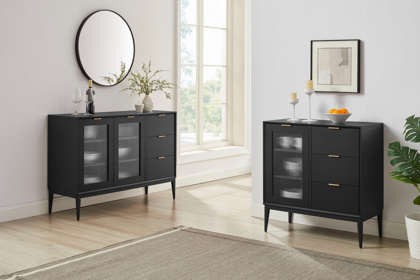 OTTO home Sideboard Lavisha, FSC-zertifiziertes Holz kombiniert Melamin, verchromten Metallgriffen – Bild 2 von 5