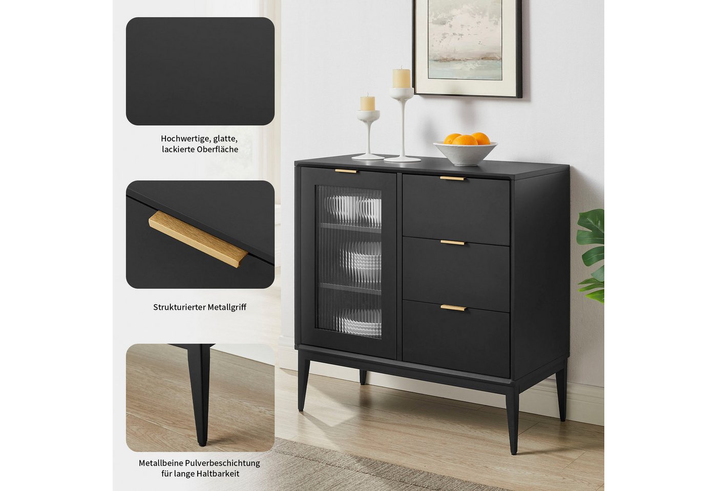 OTTO home Sideboard Lavisha, FSC-zertifiziertes Holz kombiniert Melamin, verchromten Metallgriffen – Bild 3 von 5