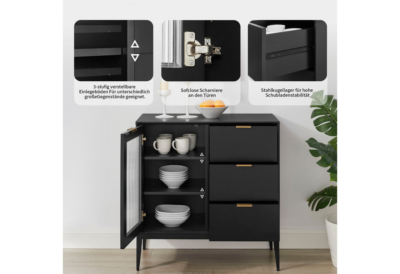 OTTO home Sideboard Lavisha, FSC-zertifiziertes Holz kombiniert Melamin, verchromten Metallgriffen – Bild 4 von 5