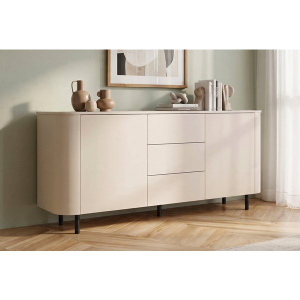 OTTO home Sideboard Lido, 181 cm breit, 2 Türen, 3 Schubkästen, Kommode, Stauraumschrank, Formgebogenes MDF, Stirnseiten mit Rundung, Push-to-open, Metallfüße