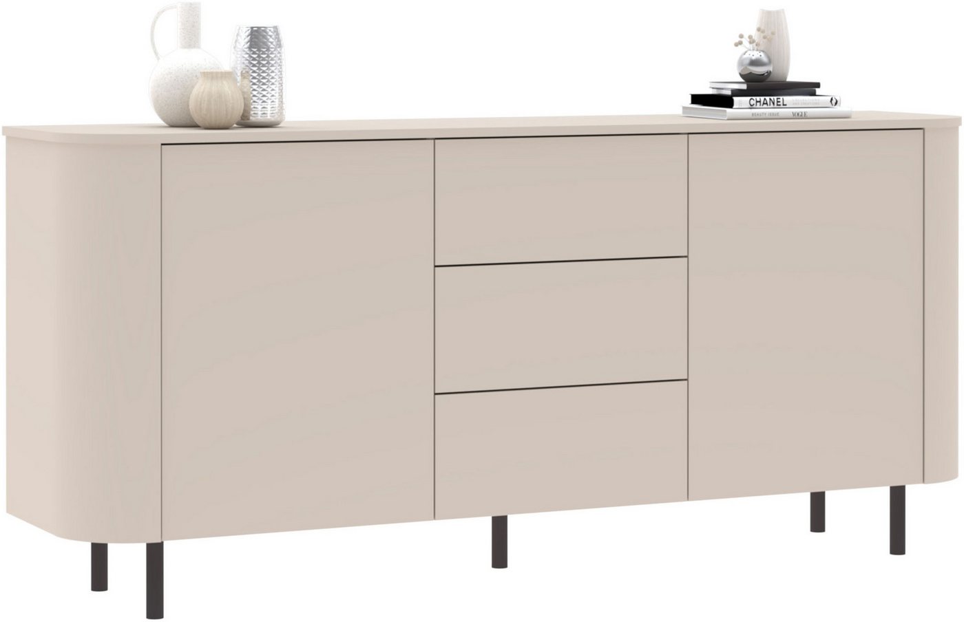 OTTO home Sideboard Lido, 181 cm breit, 2 Türen, 3 Schubkästen, Kommode, Stauraumschrank, Formgebogenes MDF, Stirnseiten mit Rundung, Push-to-open, Metallfüße – Bild 4 von 5