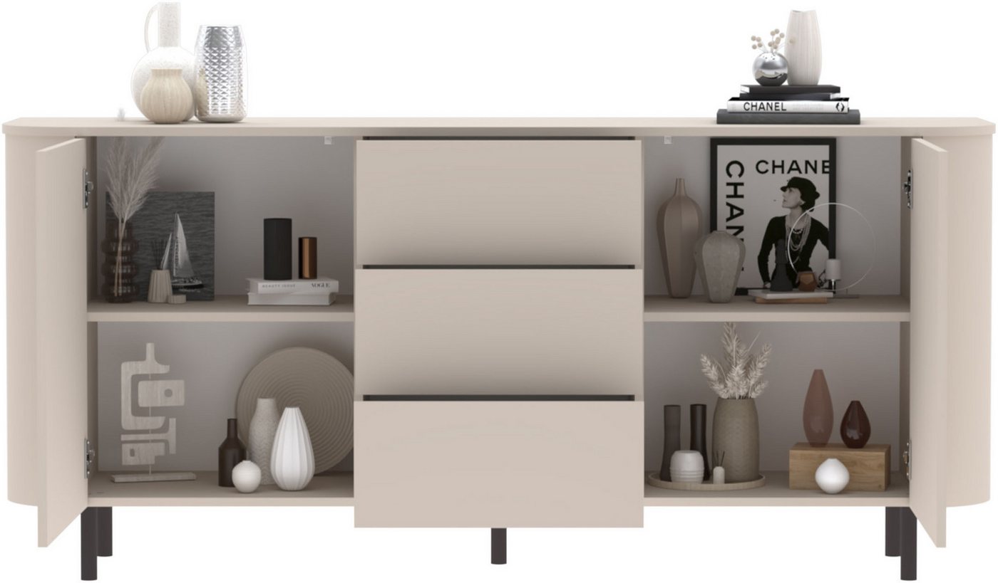 OTTO home Sideboard Lido, 181 cm breit, 2 Türen, 3 Schubkästen, Kommode, Stauraumschrank, Formgebogenes MDF, Stirnseiten mit Rundung, Push-to-open, Metallfüße – Bild 5 von 5