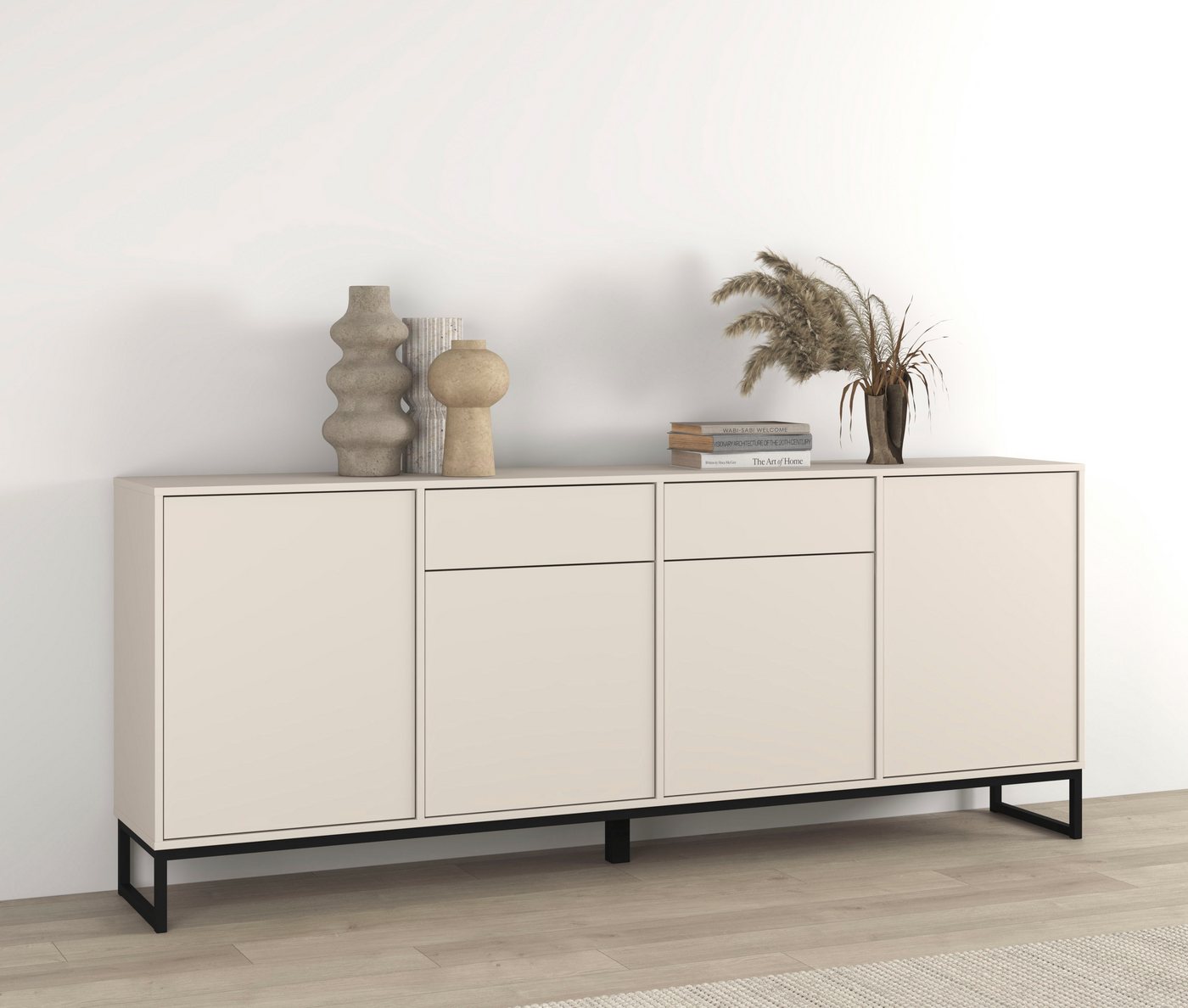 OTTO home Sideboard Loft, Breite 208,5 cm, grifflose Kommode 4 Türen/2 Schubkästen., Schubladenschrank mit viel Stauraum, Einlegeböden verstellbar – Bild 3 von 5