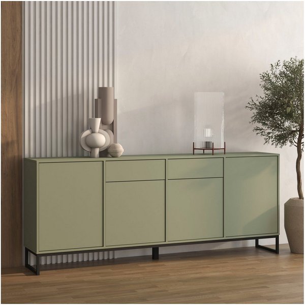 OTTO home Sideboard Loft, Breite 208,5 cm, grifflose Kommode 4 Türen/2 Schubkästen., Schubladenschrank mit viel Stauraum, Einlegeböden verstellbar