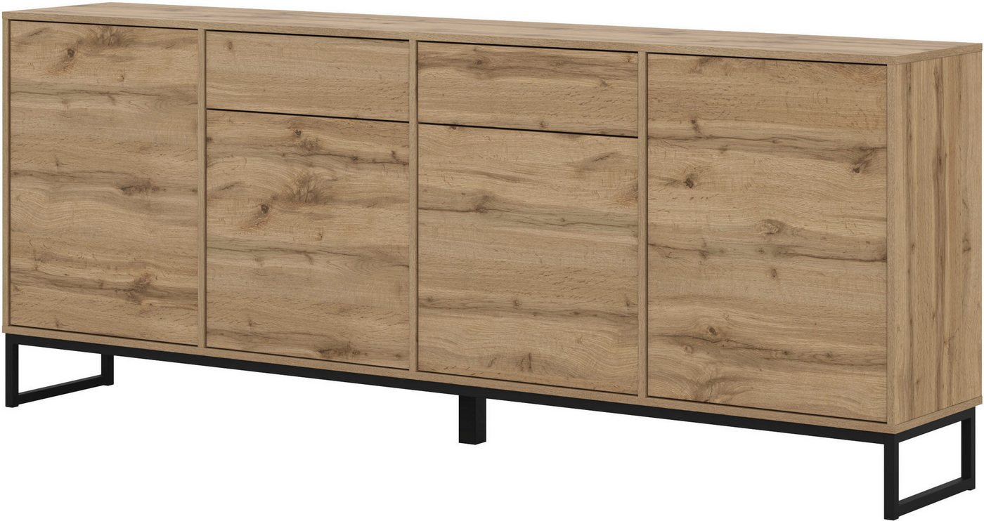 OTTO home Sideboard Loft, Breite 208,5 cm, grifflose Kommode 4 Türen/2 Schubkästen., Schubladenschrank mit viel Stauraum, Einlegeböden verstellbar – Bild 2 von 5