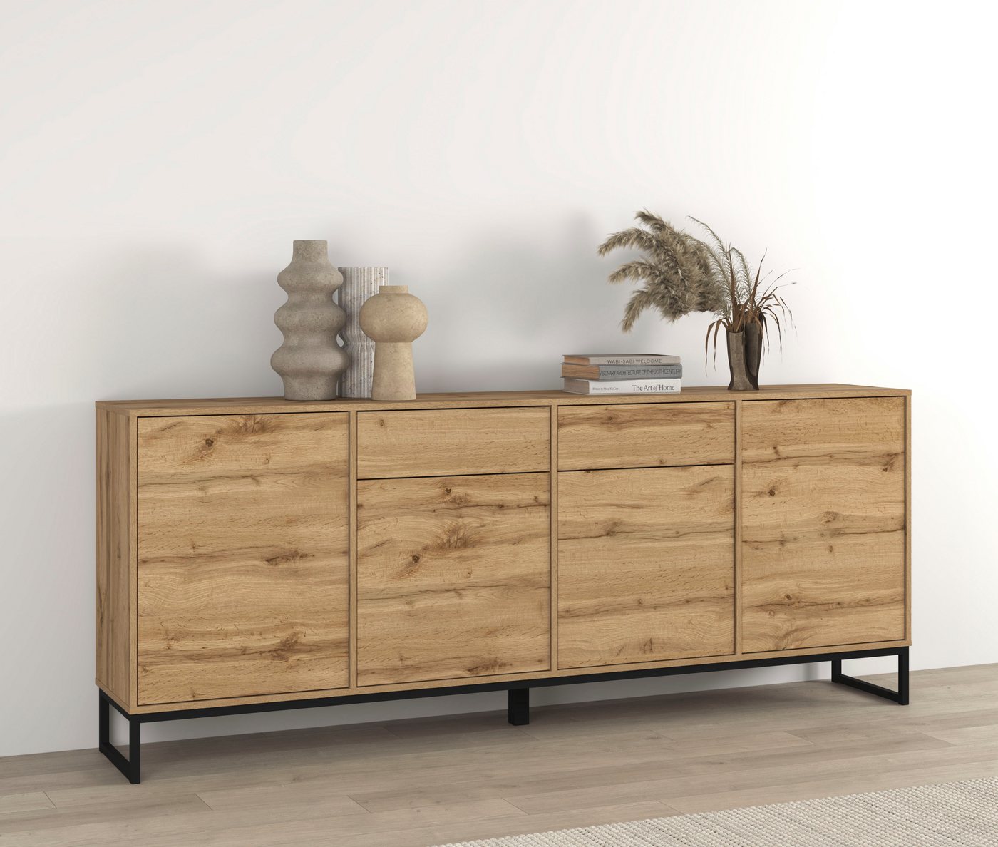 OTTO home Sideboard Loft, Breite 208,5 cm, grifflose Kommode 4 Türen/2 Schubkästen., Schubladenschrank mit viel Stauraum, Einlegeböden verstellbar – Bild 3 von 5