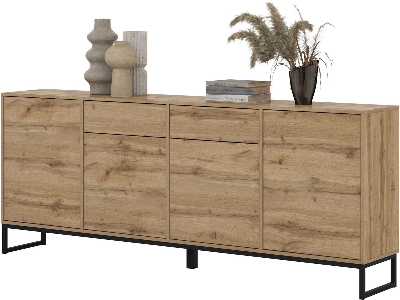 OTTO home Sideboard Loft, Breite 208,5 cm, grifflose Kommode 4 Türen/2 Schubkästen., Schubladenschrank mit viel Stauraum, Einlegeböden verstellbar – Bild 5 von 5