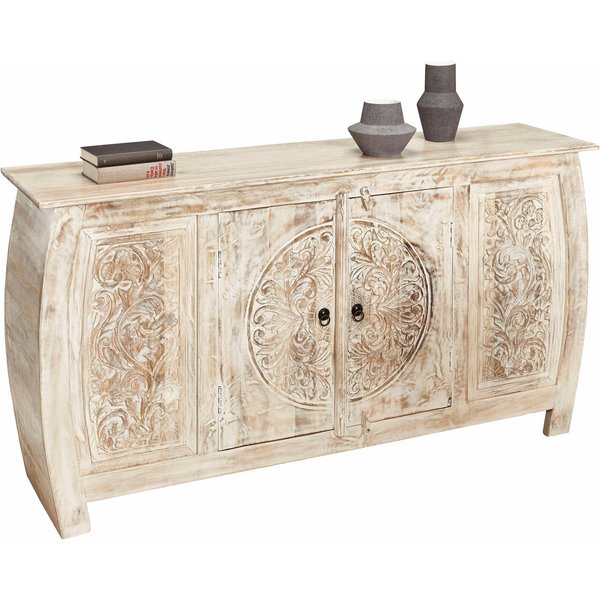 OTTO home Sideboard Mahar Kommode handgefertigt mit 2 Türen, 2 Fächern und Metallgriffen, dekorative handgefertigte Schnitzereien mit Metallgriffen, 166cm breit